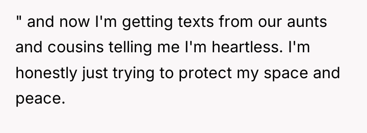 " and now I'm getting texts from our aunts and...