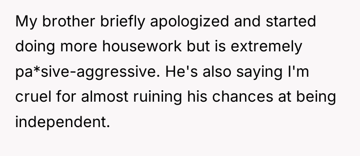 My brother briefly apologized and started doing more housework but...