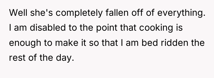 Well she's completely fallen off of everything. I am disabled...