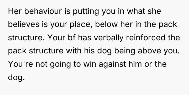 Her behaviour is putting you in what she believes is...