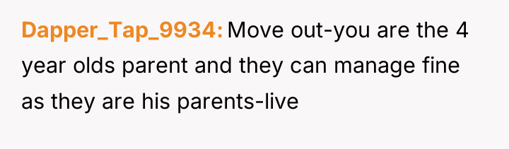 Dapper_Tap_9934 Move out-you are the 4 year olds parent and...