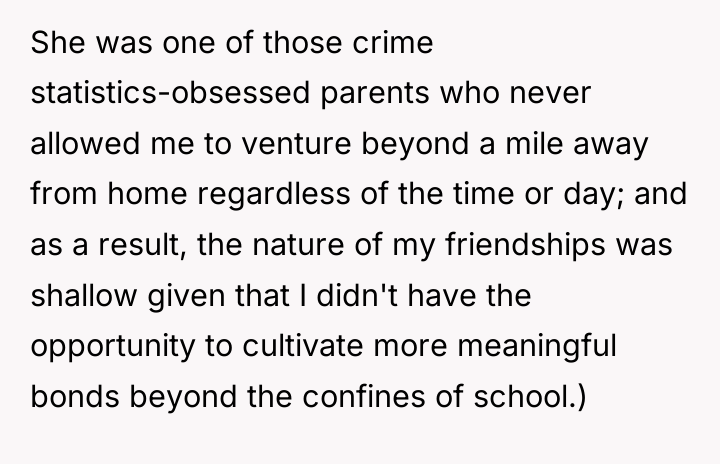 She was one of those crime statistics-obsessed parents who never...