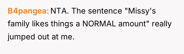 B4pangea NTA. The sentence "Missy's family likes things a NORMAL...