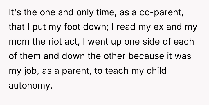 It's the one and only time, as a co-parent, that...