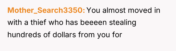 Mother_Search3350 You almost moved in with a thief who has...