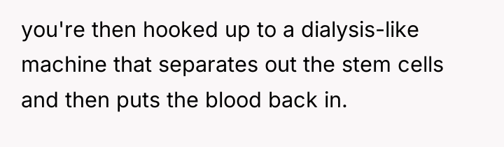 you're then hooked up to a dialysis-like machine that separates...