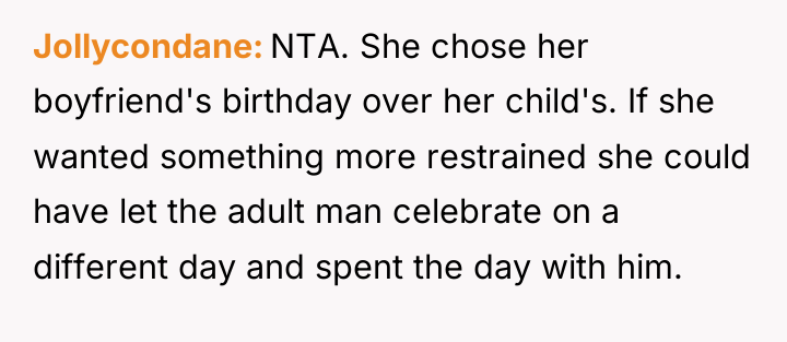 Jollycondane NTA. She chose her boyfriend's birthday over her child's....