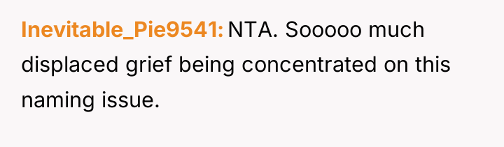 Inevitable_Pie9541 NTA. Sooooo much displaced grief being concentrated on this...