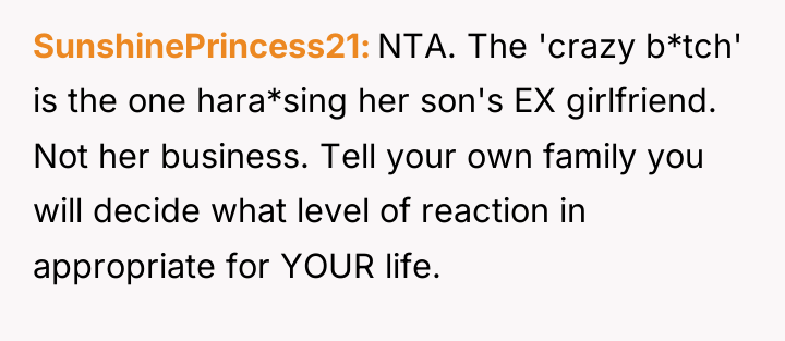 SunshinePrincess21 NTA. The 'crazy b*tch' is the one hara*sing her...