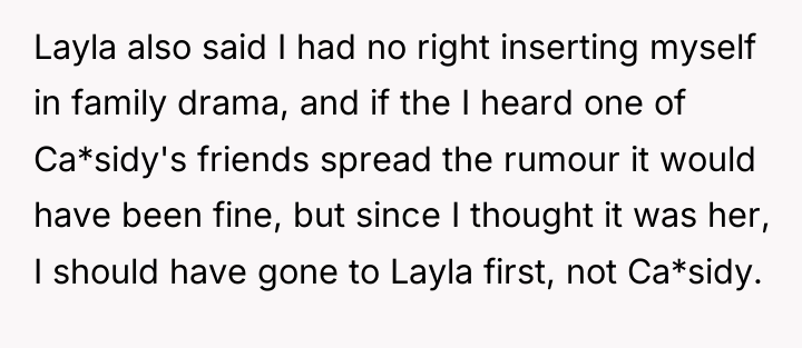 Layla also said I had no right inserting myself in...