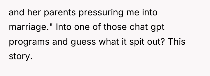 and her parents pressuring me into marriage." Into one of...