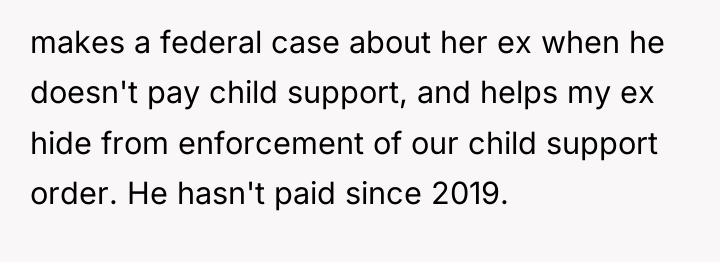 makes a federal case about her ex when he doesn't...