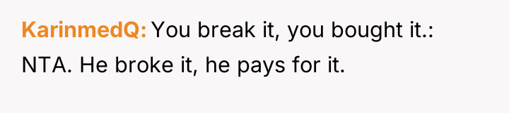 KarinmedQ You break it, you bought it.: NTA. He broke...