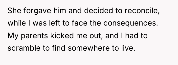 She forgave him and decided to reconcile, while I was...