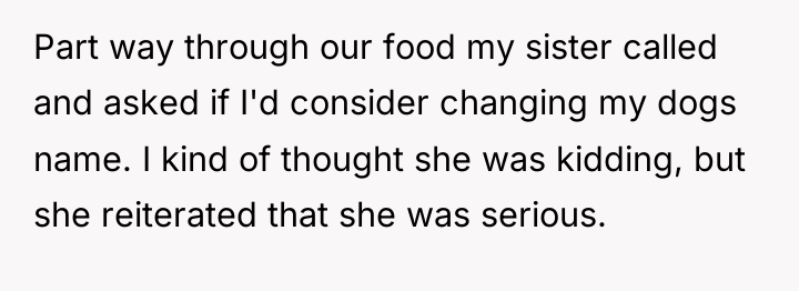 Part way through our food my sister called and asked...
