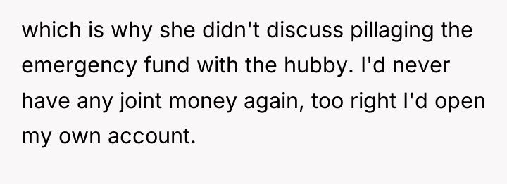 which is why she didn't discuss pillaging the emergency fund...