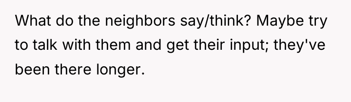 What do the neighbors say/think? Maybe try to talk with...