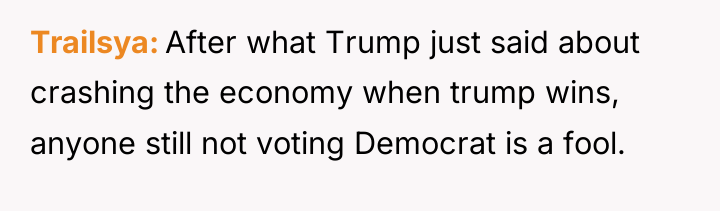 Trailsya After what Trump just said about crashing the economy...