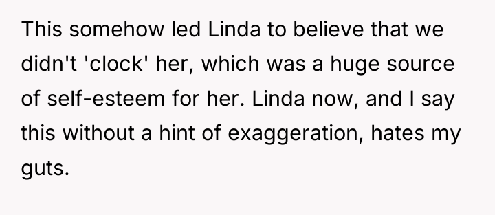 This somehow led Linda to believe that we didn't 'clock'...