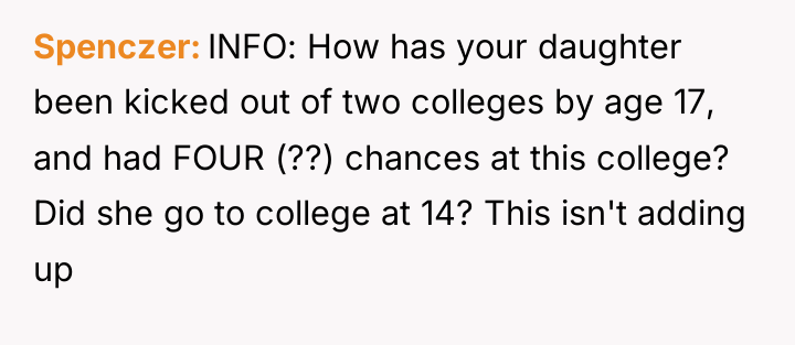 Spenczer INFO: How has your daughter been kicked out of...