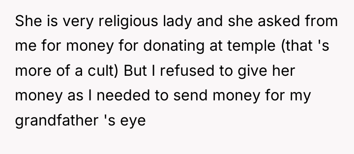 She is very religious lady and she asked from me...
