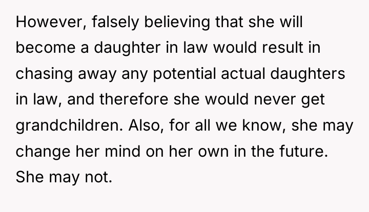 However, falsely believing that she will become a daughter in...