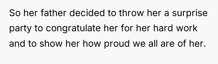 So her father decided to throw her a surprise party...