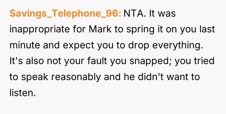 Savings_Telephone_96 NTA. It was inappropriate for Mark to spring it...