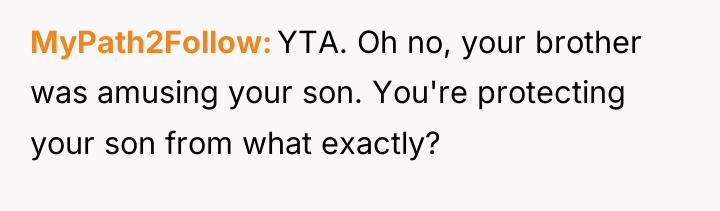 MyPath2Follow YTA. Oh no, your brother was amusing your son....
