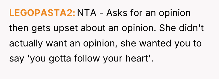 LEGOPASTA2 NTA - Asks for an opinion then gets upset...