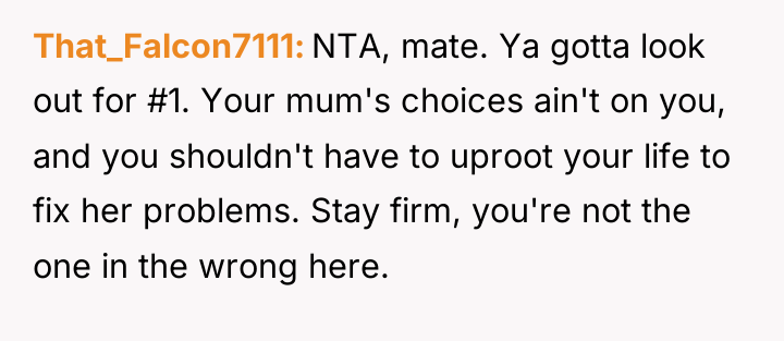 That_Falcon7111 NTA, mate. Ya gotta look out for #1. Your...