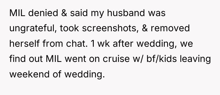 MIL denied & said my husband was ungrateful, took screenshots,...