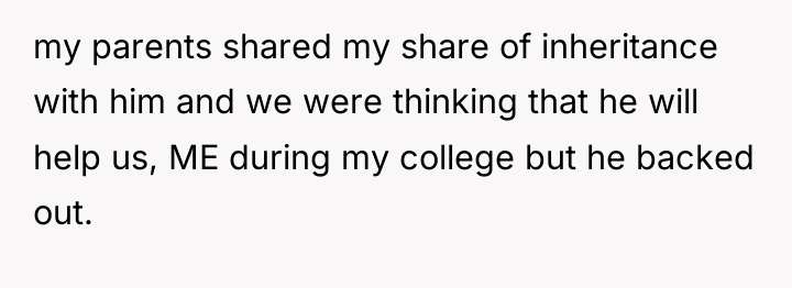my parents shared my share of inheritance with him and...