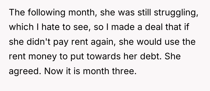 The following month, she was still struggling, which I hate...
