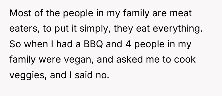 Most of the people in my family are meat eaters,...
