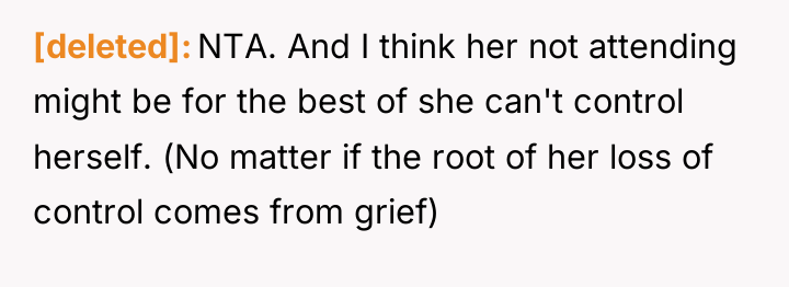 [deleted] NTA. And I think her not attending might be...