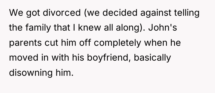 We got divorced (we decided against telling the family that...