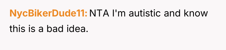 NycBikerDude11 NTA I'm autistic and know this is a bad...