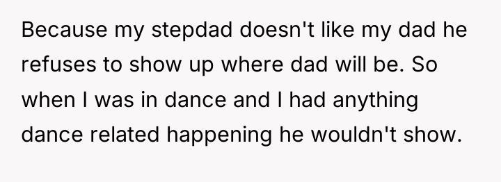 Because my stepdad doesn't like my dad he refuses to...