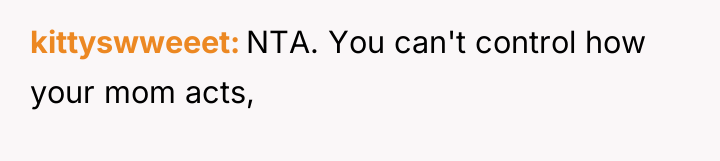 kittyswweeet NTA. You can't control how your mom acts,