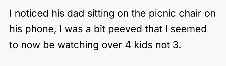 I noticed his dad sitting on the picnic chair on...
