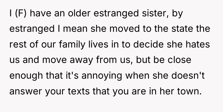 I (F) have an older estranged sister, by estranged I...