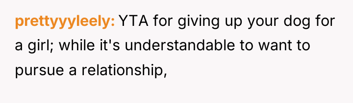 prettyyyleely YTA for giving up your dog for a girl;...