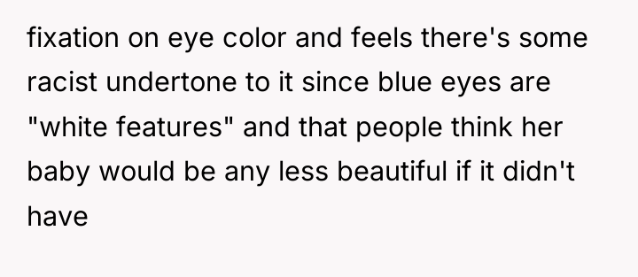 fixation on eye color and feels there's some racist undertone...