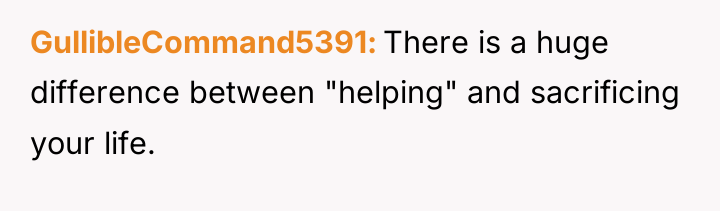 GullibleCommand5391 There is a huge difference between "helping" and sacrificing...