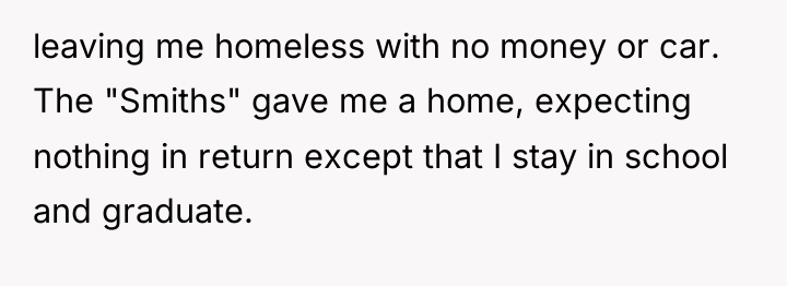 leaving me homeless with no money or car. The "Smiths"...