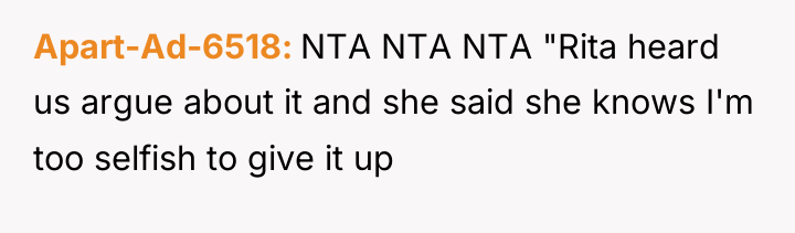 Apart-Ad-6518 NTA NTA NTA "Rita heard us argue about it...