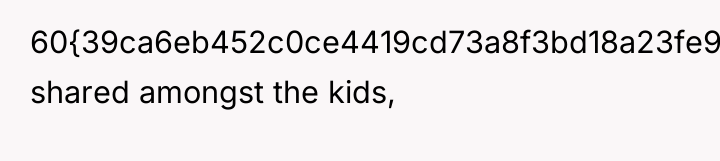 60{39ca6eb452c0ce4419cd73a8f3bd18a23fe95ab4febb092bc2ab1b542eeea82f} shared amongst the kids,