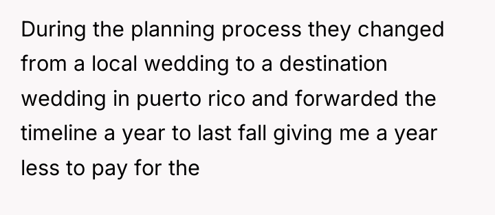 During the planning process they changed from a local wedding...