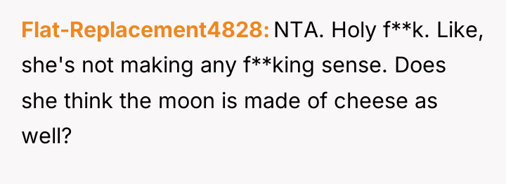Flat-Replacement4828 NTA. Holy f**k. Like, she's not making any f**king...